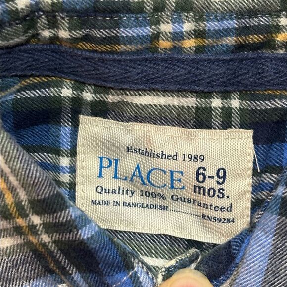 The Children’s Place Boys Blue Flannel Plaid Button Down Dress Shirt 6-9 Months - Picture 7 of 15